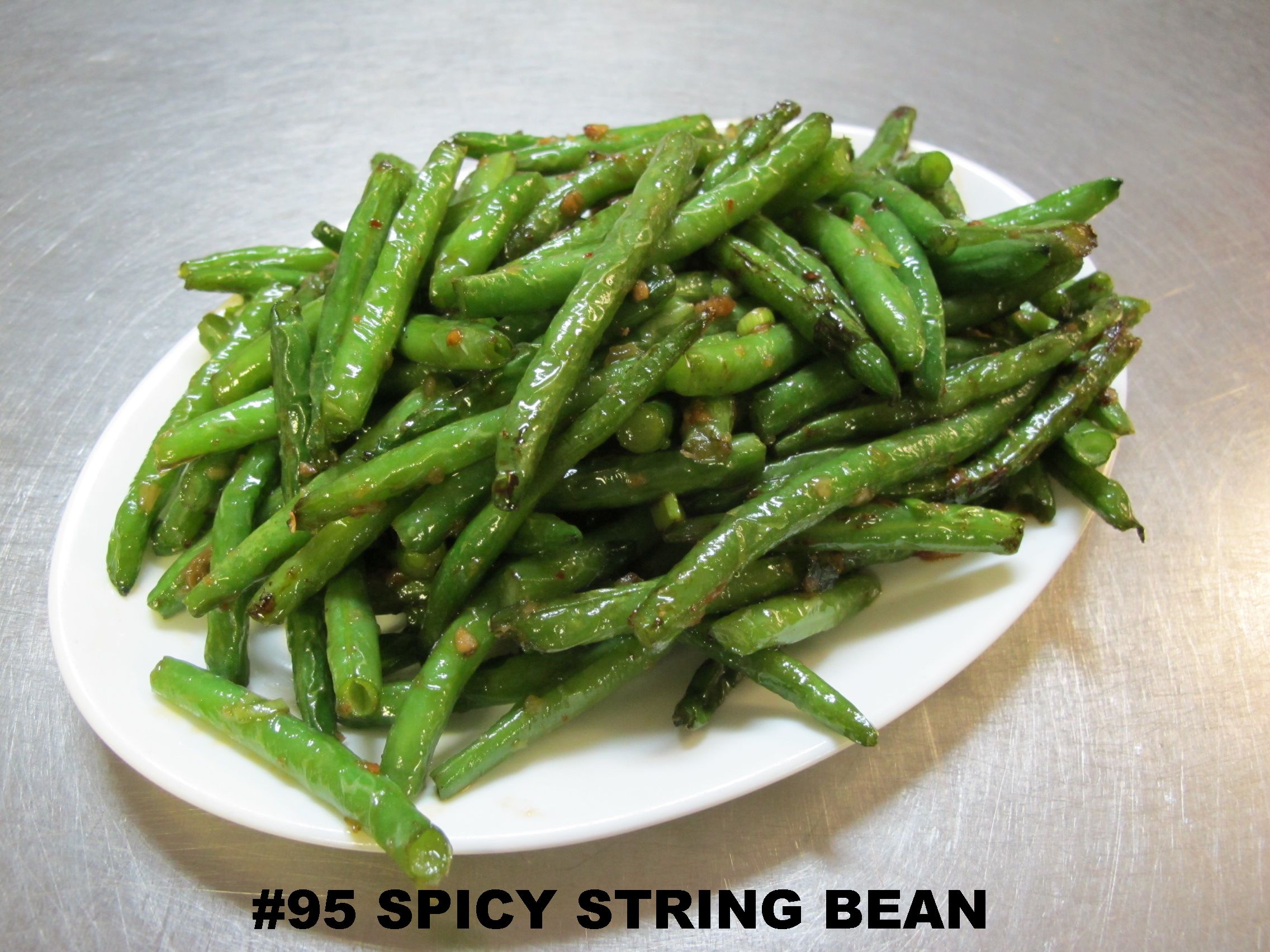 95. spicy string beans  <img title='Spicy & Hot' align='absmiddle' src='/css/spicy.png' /> <img title='Gluten Free' src='/css/gf.png' /> <img title='Vegetable' src='/css/veg.png' />